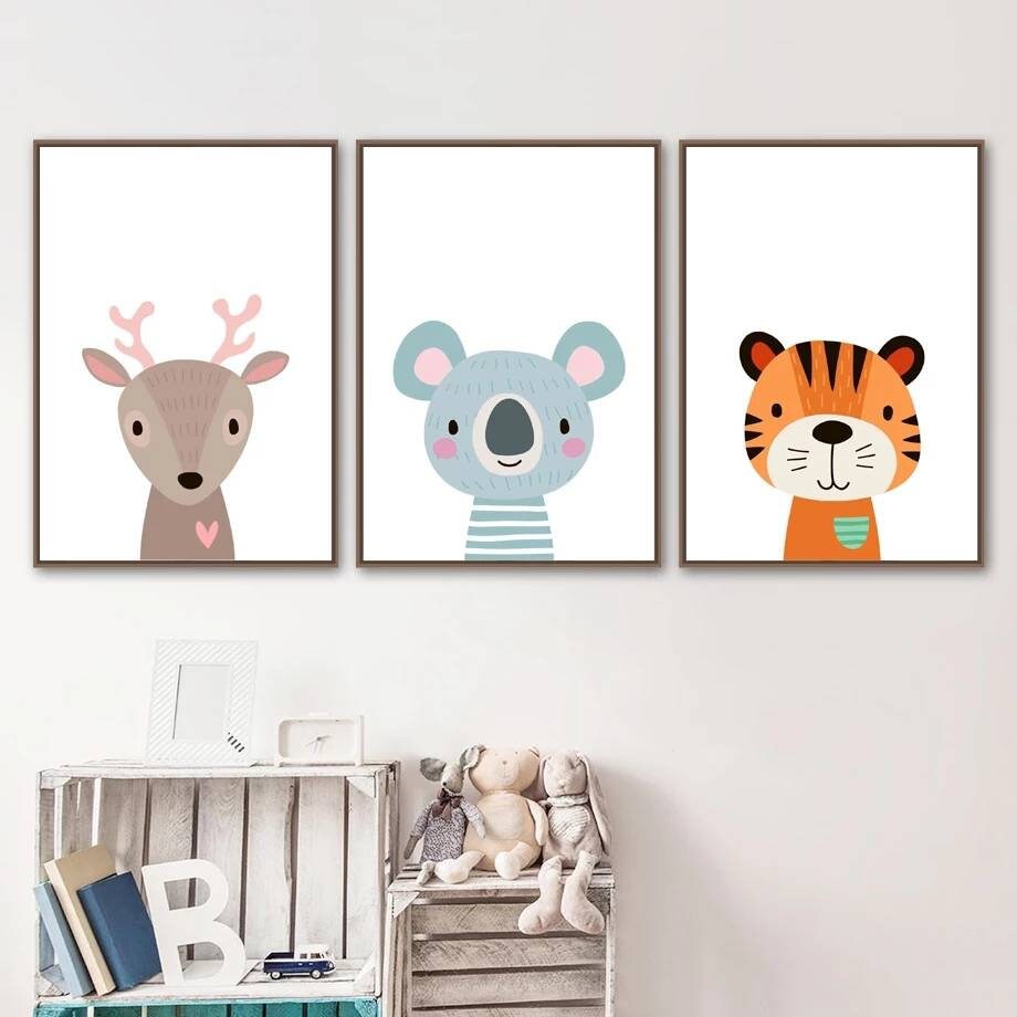 3 Affiches Au Choix Parmi 8 Animaux 100% Coton Décoration Murale Chambre Rigolos Forêt Savane Naissa