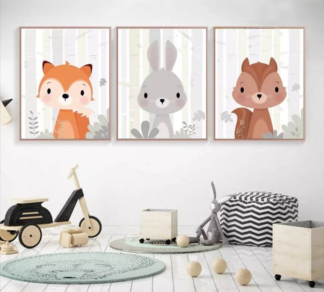Posters Animaux Chambre Bébé – Lot De 4 A4 (21x30 Cm) – Chat, Chien, Lapin, Hamster – Papier 250 G/m² – Décoration Unisexe