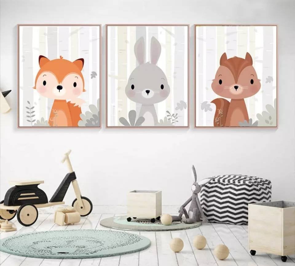 3 Affiches Au Choix Parmi 6 Animaux 100% Coton Décoration Murale Chambre Rigolos Forêt Naissance Nou