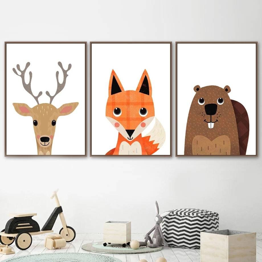 3 Affiches Au Choix Parmi 6 Animaux 100% Coton Décoration Murale Chambre Rigolos Forêt Savane Naissa