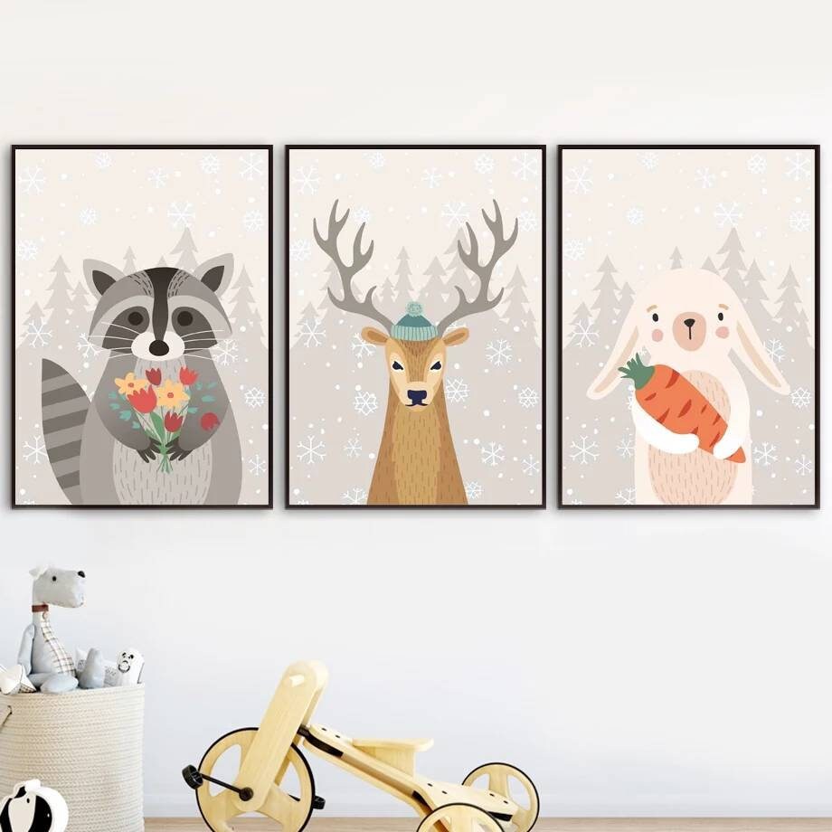 3 Affiches Au Choix Parmi 6 Animaux 100% Coton Décoration Murale Chambre Rigolos Forêt Naissance Nou