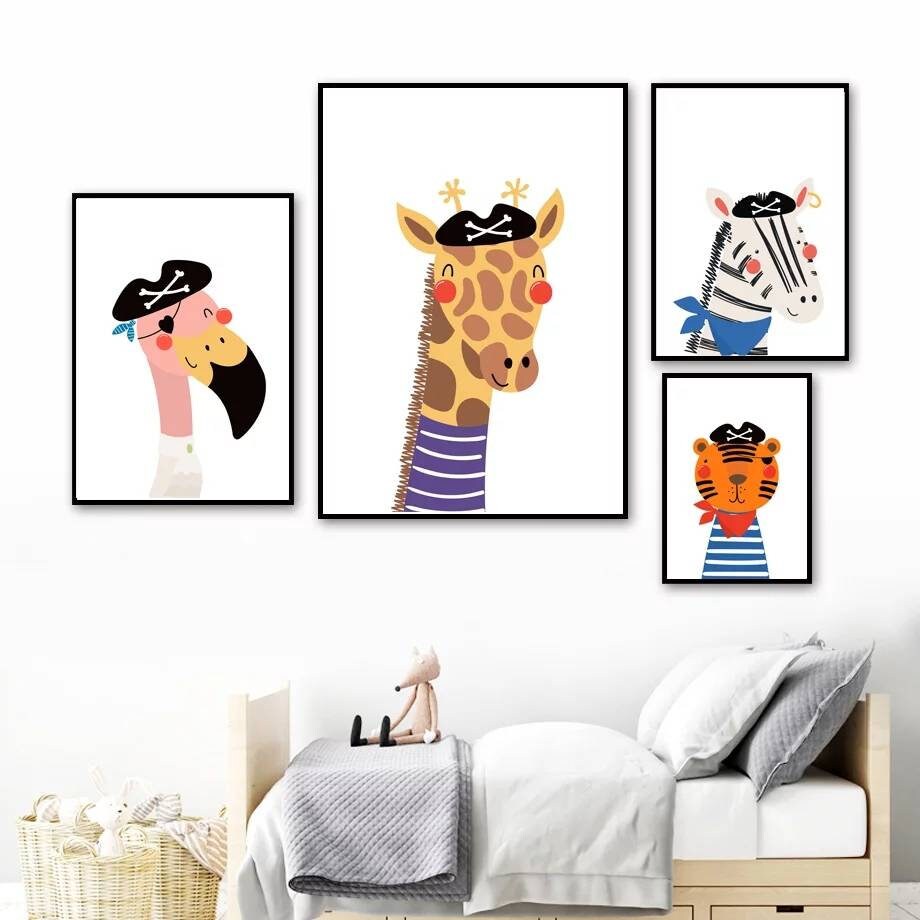 3 Affiches Au Choix Personnalisée Prénom 100% Coton Décoration Murale Chambre Animaux Mer Marin Pira