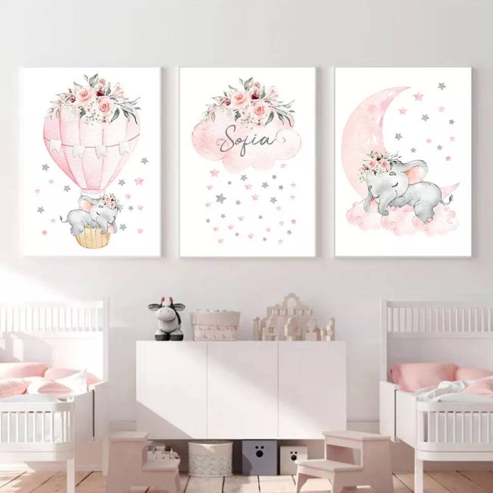 3 Affiches 100% Coton Décoration Murale Personnalisée Chambre Garçon Fille Prénom Étoiles Amour Élép