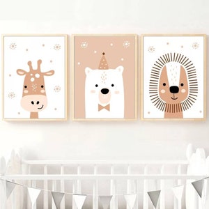 3 posters 100% cotton wall decoration bedroom boy girl animals savannah giraffe bear lion birth newborn baby