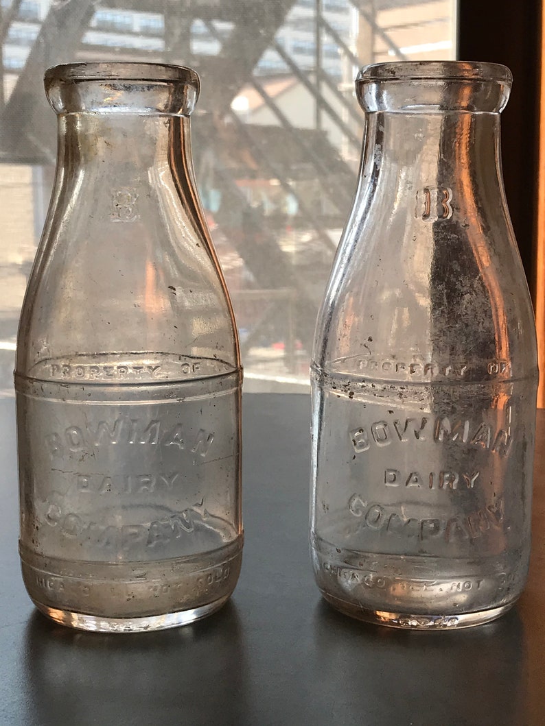 Pair of Pint Bowman Dairy Chicago Milk Bottles Etsy
