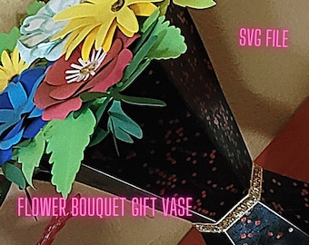 Flower Bouquet Gift Box SVG File: Paper Vase Template (Digital Download)