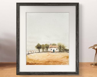 Paesaggio autunnale della fattoria Pittura ad acquerello originale, Mini belle arti senza cornice, dipinto a mano, Certificato di autenticità