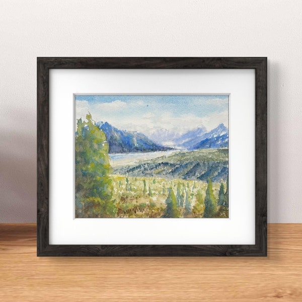 Aquarelle originale de paysage de montagne mini, peinte à la main, papier coton premium, sans cadre, certificat d'authenticité