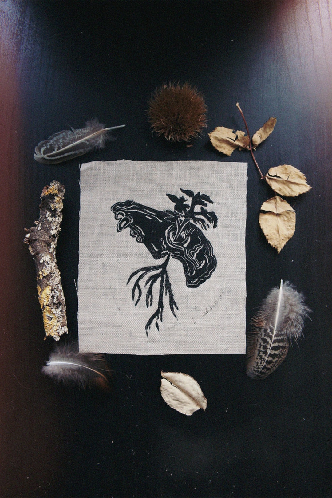 Life and Death Linocut Printed Patch - Etsy