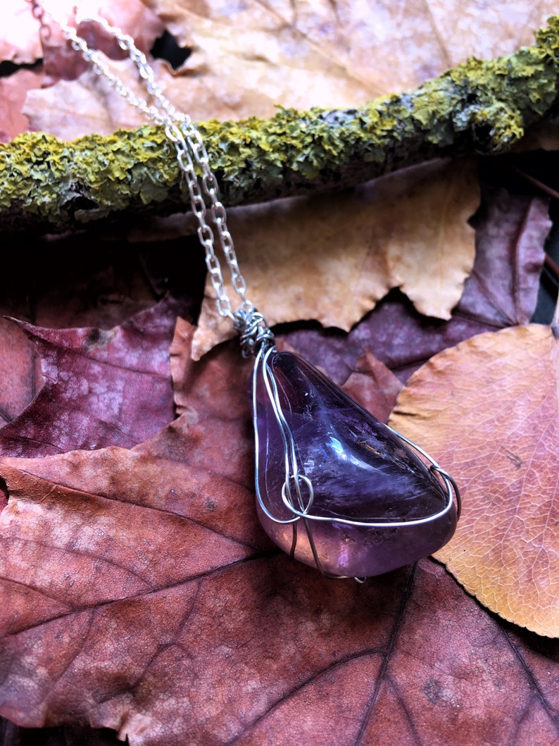 Silver Wire Wrapped Ametrine shops Crystal Necklace, Tumble Stone, Magical Witchy Gifts