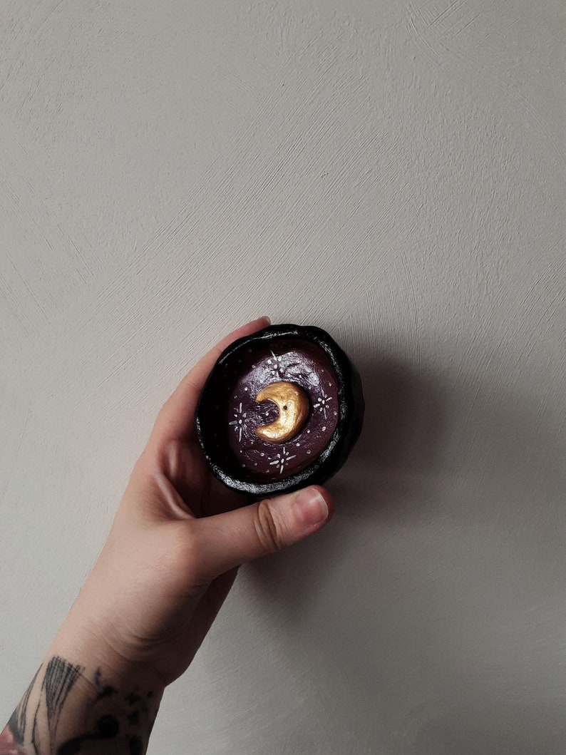 Golden Crecent Moon, Ceramic Incense Holder, Magical Witchy Gifts image 3