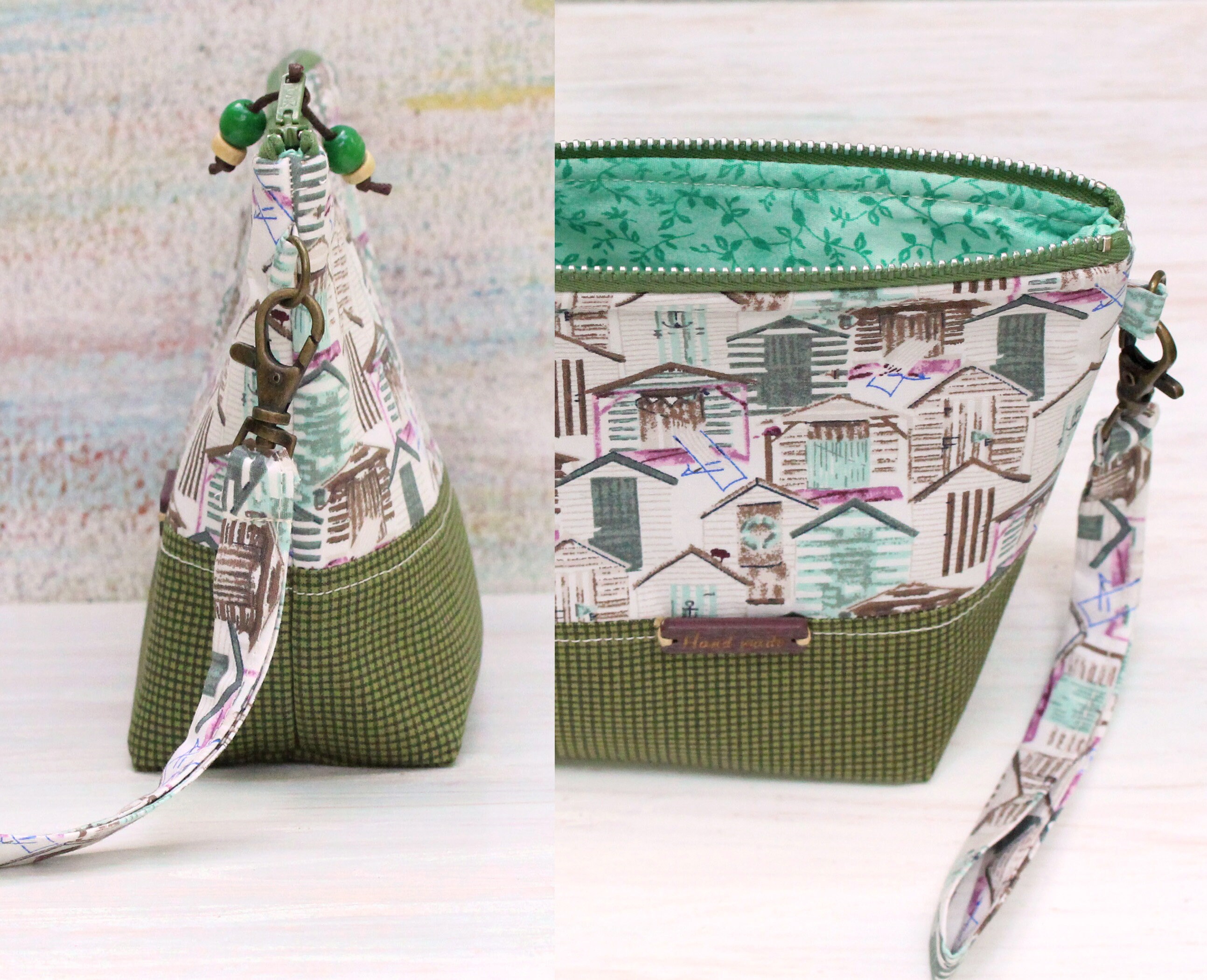 Green Makeup Bag With Zipper House Print Cosmetic Pouch Etsy