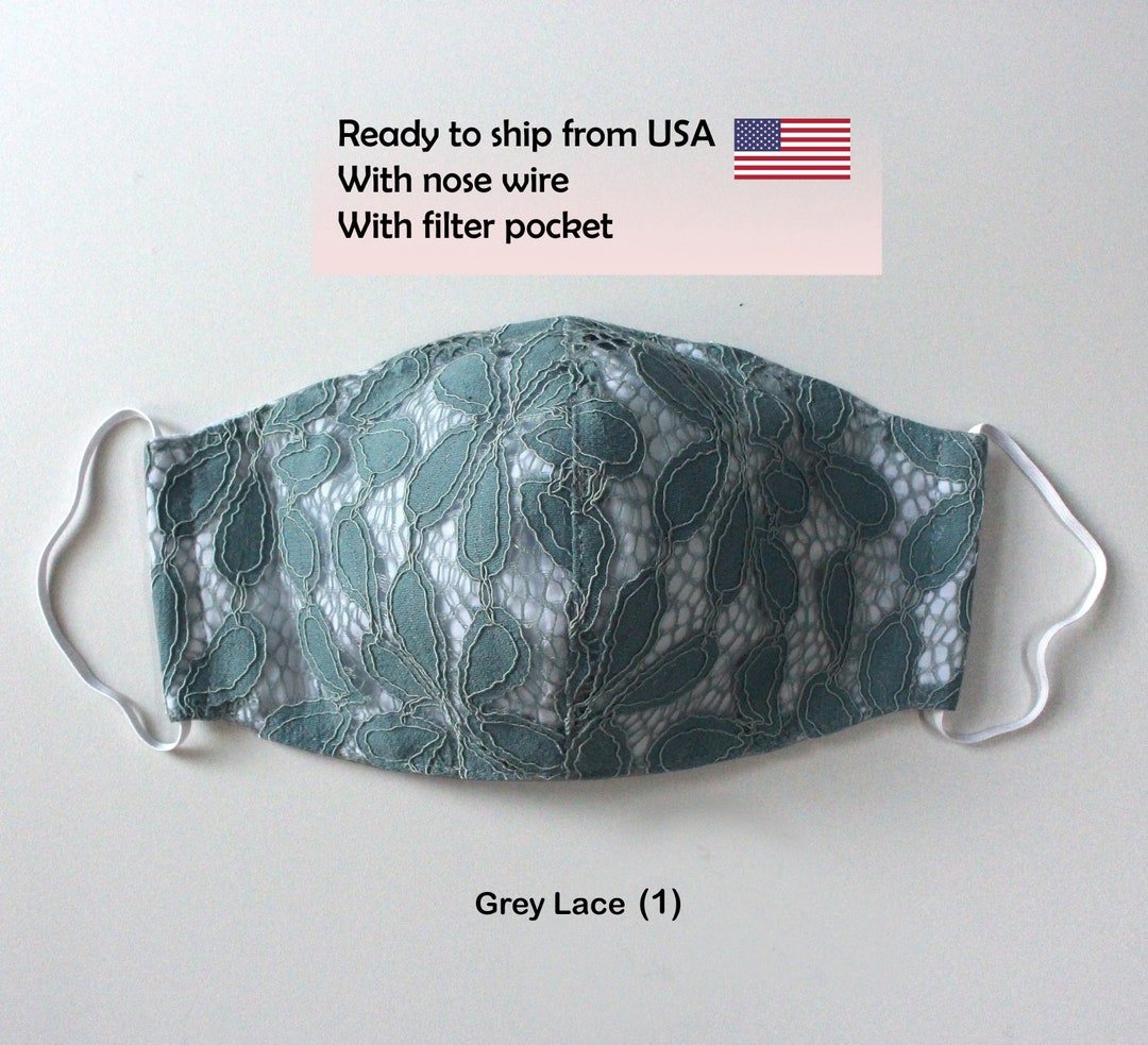 Grey Lace Dressy Face Mask for Women With Nose Wire Filter Etsy