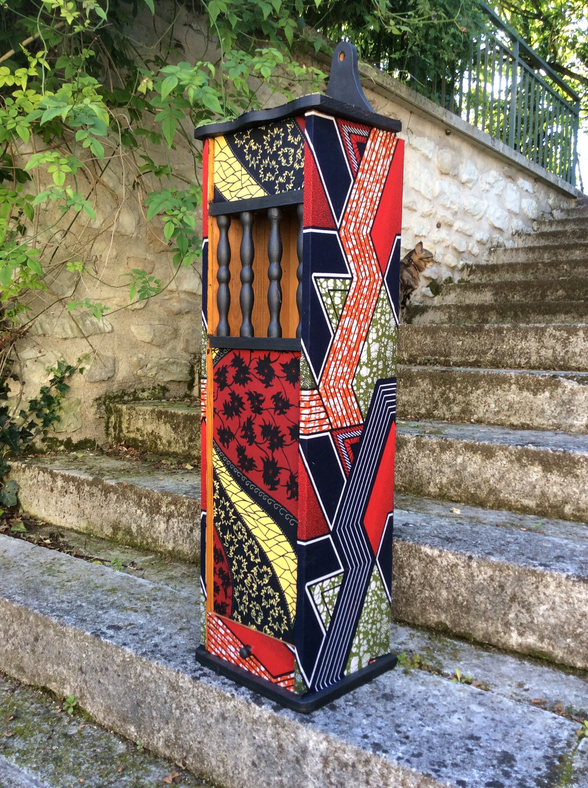 Hûche à Pain Ancienne Habillée Wax Noir/Rouge