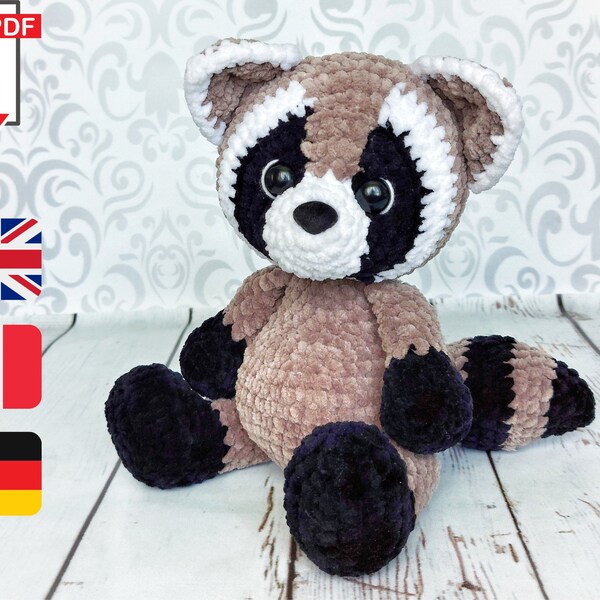 Raccoon crochet pattern for beginners, amigurumi crochet tutorial, forest animal pdf
