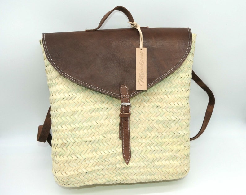 Luxury Straw Leather Backpack Beach Backpack Market Basket Etsy
