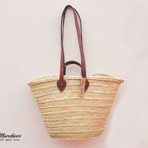 60% off STRAW BAG Handmade With Leather French Market Basket - Etsy