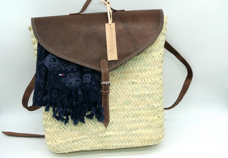 Luxury Straw Leather Backpack Beach Backpack Market Basket Etsy