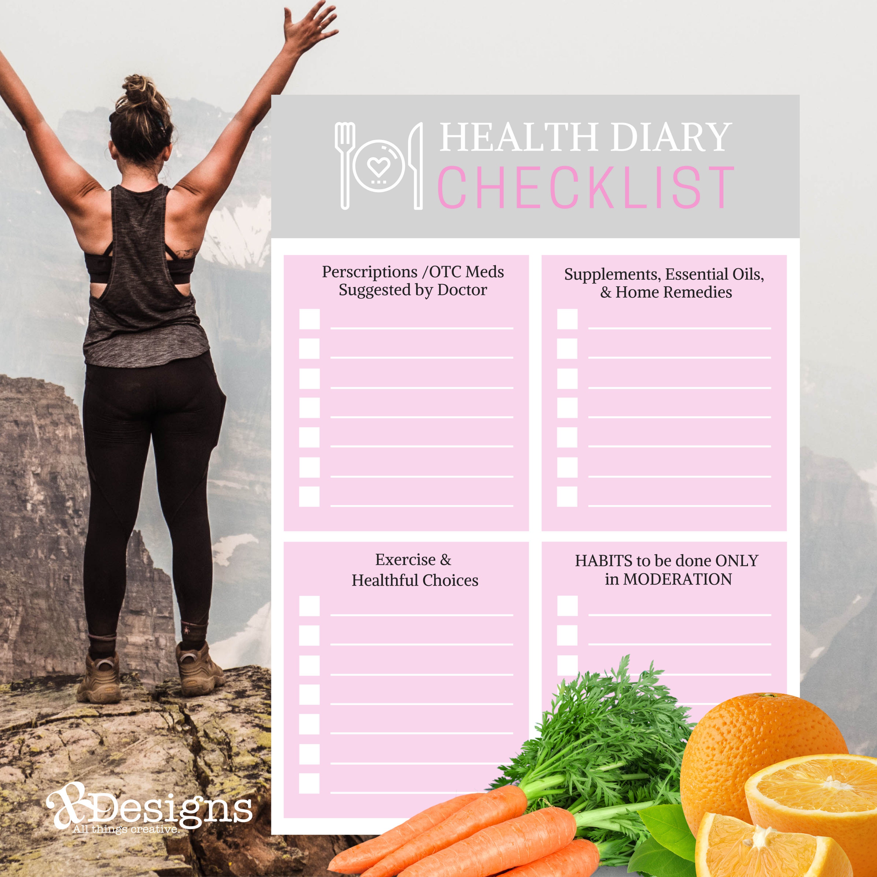Health Diary Checklist Health Tracker Goals Fitness Etsy