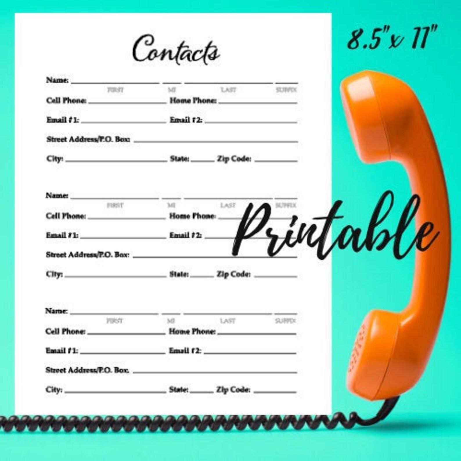 Address Book Contacts Printable Contact Phone Number Etsy