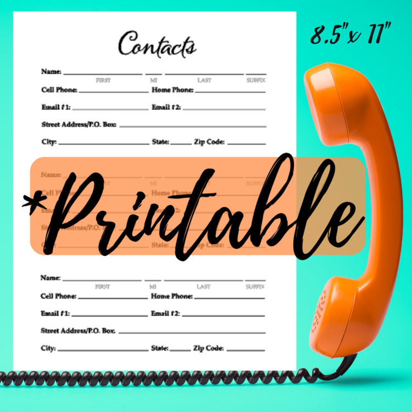 Address Book Contacts Printable Contact Phone Number Etsy
