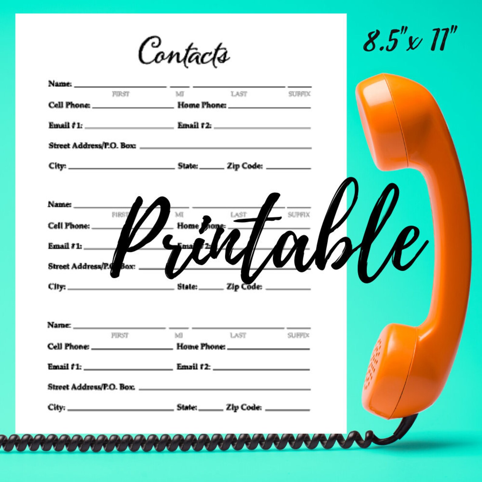 Address Book Contacts Printable Contact Phone Number Etsy