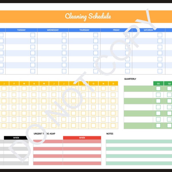 Editable Cleaning (Weekly, quarterly and ad-hoc) and Family Schedules (2,3,4 & 5 person families) - no software required