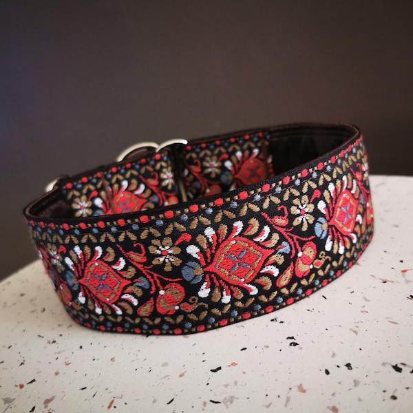 Floral Martingale Dog Collar: Satin Lined, Large 2-Inch