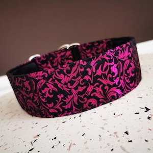 Dog collar, martingale  collar, handmade dog collar, luxury dog collar, martingale collar, slip on large dog collar, pink black dog collar