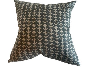 AUDREY || Sea blue handblock floral designer pillow