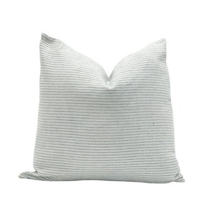 WALTER || Blue woven stripe pillow on an ivory background