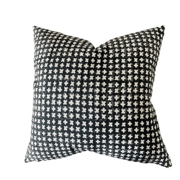 CAL || Black geo hand block pillow cover