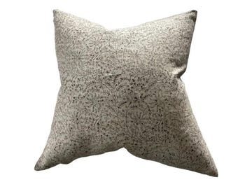 SABINE  || Beige and brown handblock floral designer pillow