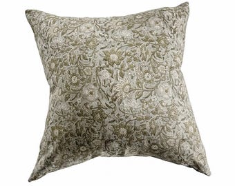 CLAIRE || Soft blue handblock floral designer pillow