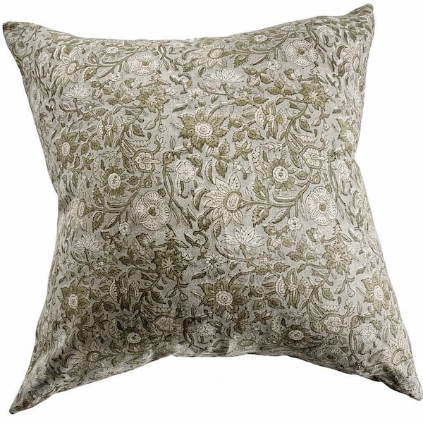 CLAIRE || Soft blue handblock floral designer pillow