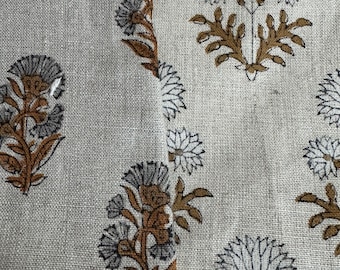 Linen designer fabric remnant bundle, beige and floral