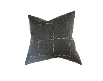 OWEN || Simple dark blue with neutral plaid ticking pillow cover