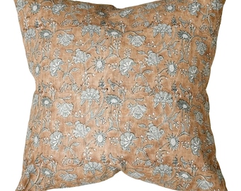MATILDA || Simple muted bronze and soft blue floral pillow cover