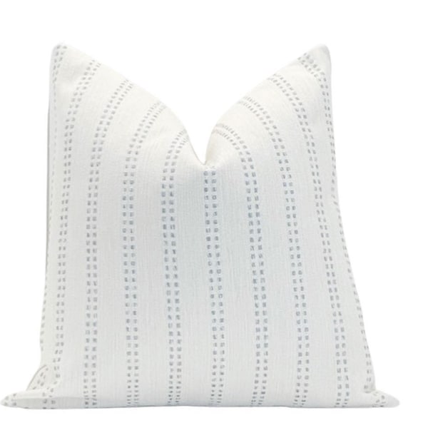 CHARLESTON BLUE || Simple beige and blue striped coastal pillow cover