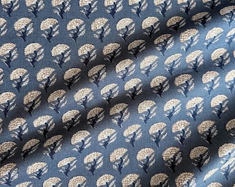 PENNY BLUE || Deep blue linen background with cream flower pillow cover