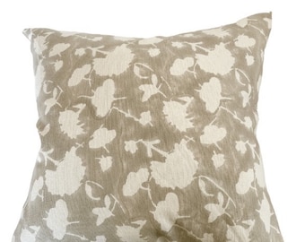 EVA || Floral beige designer floral hand-block pillow cover