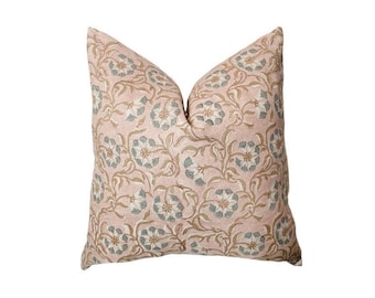 DOTTIE || Floral pink/mauve designer floral hand-block pillow cover