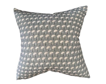 PENNY || Soft green linen background with cream flower pillow cover
