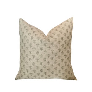 TESS BLUE || Grey blue designer floral hand-block pillow cover