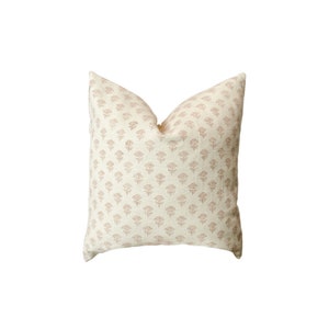 TESS PINK|| Cream and pink designer floral hand-block pillow cover