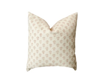 TESS PINK|| Cream and pink designer floral hand-block pillow cover