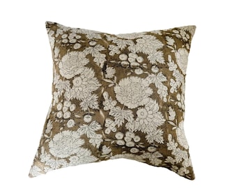 ALI || Milk chocolate brown flower handblock pillow cover
