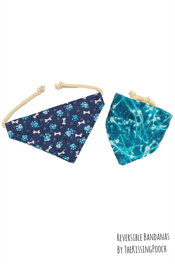 Paw Print Dog Bandana. Blue Dog Bandana. Over the Collar. Etsy