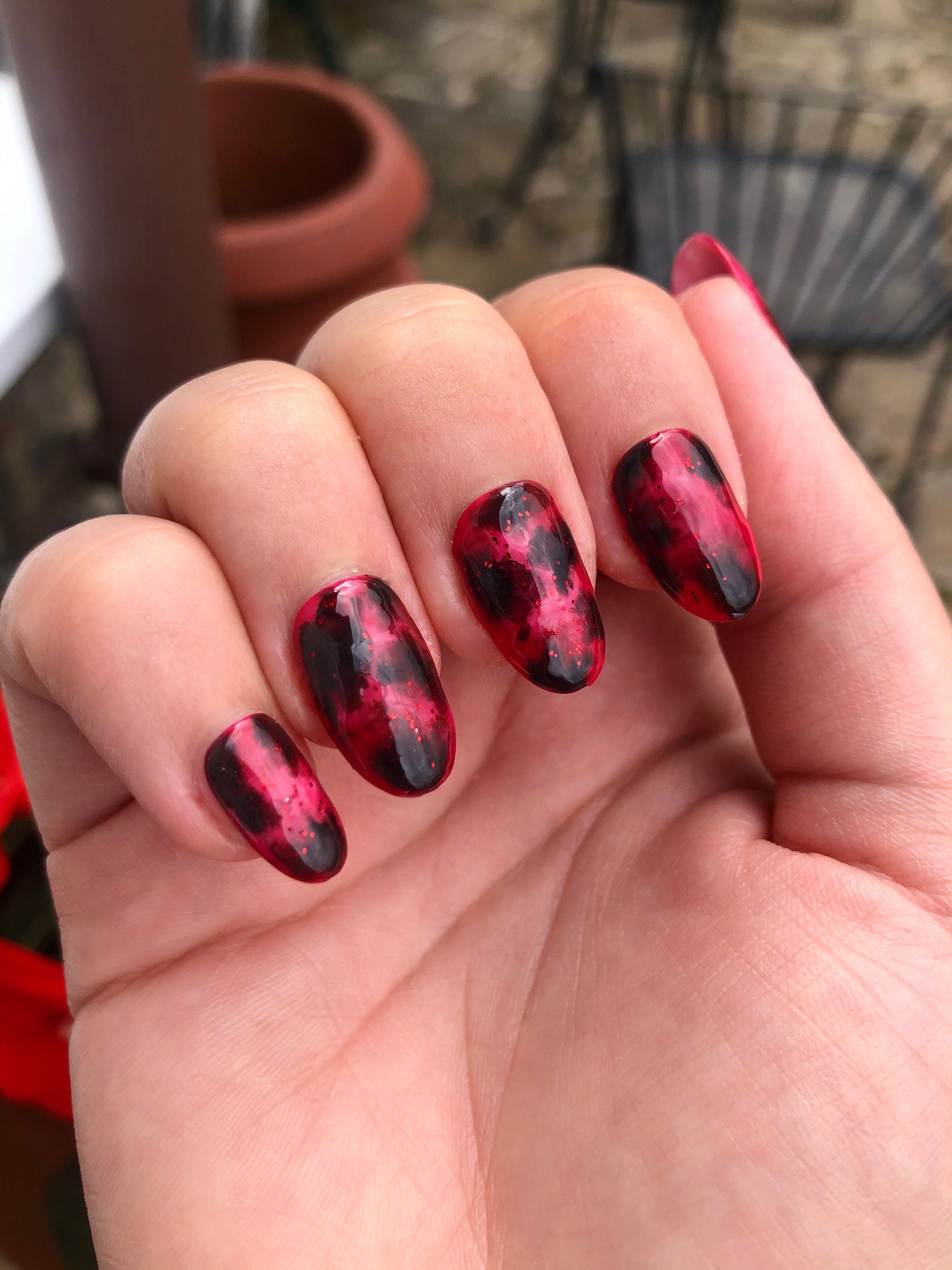 Red Tortoise Shell Hand Painted Bespoke Press On Nails By Etsy