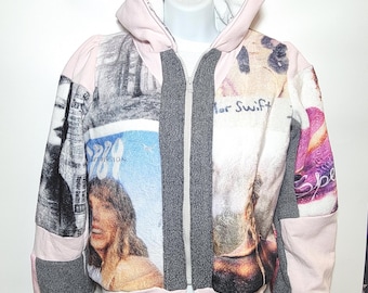 Taylor Swift Bomberjacke überarbeitete, flauschige Fleece-Decke mit Album-Cover - Ruf, Liebhaber, Rot, 1989, Sprechen jetzt und Folklore
